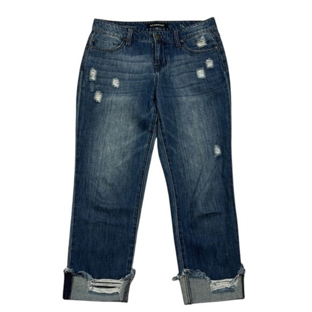 Liverpool The Crop Boyfriend Jeans Hasley Distressed‎ Frayed Cuff Size 2